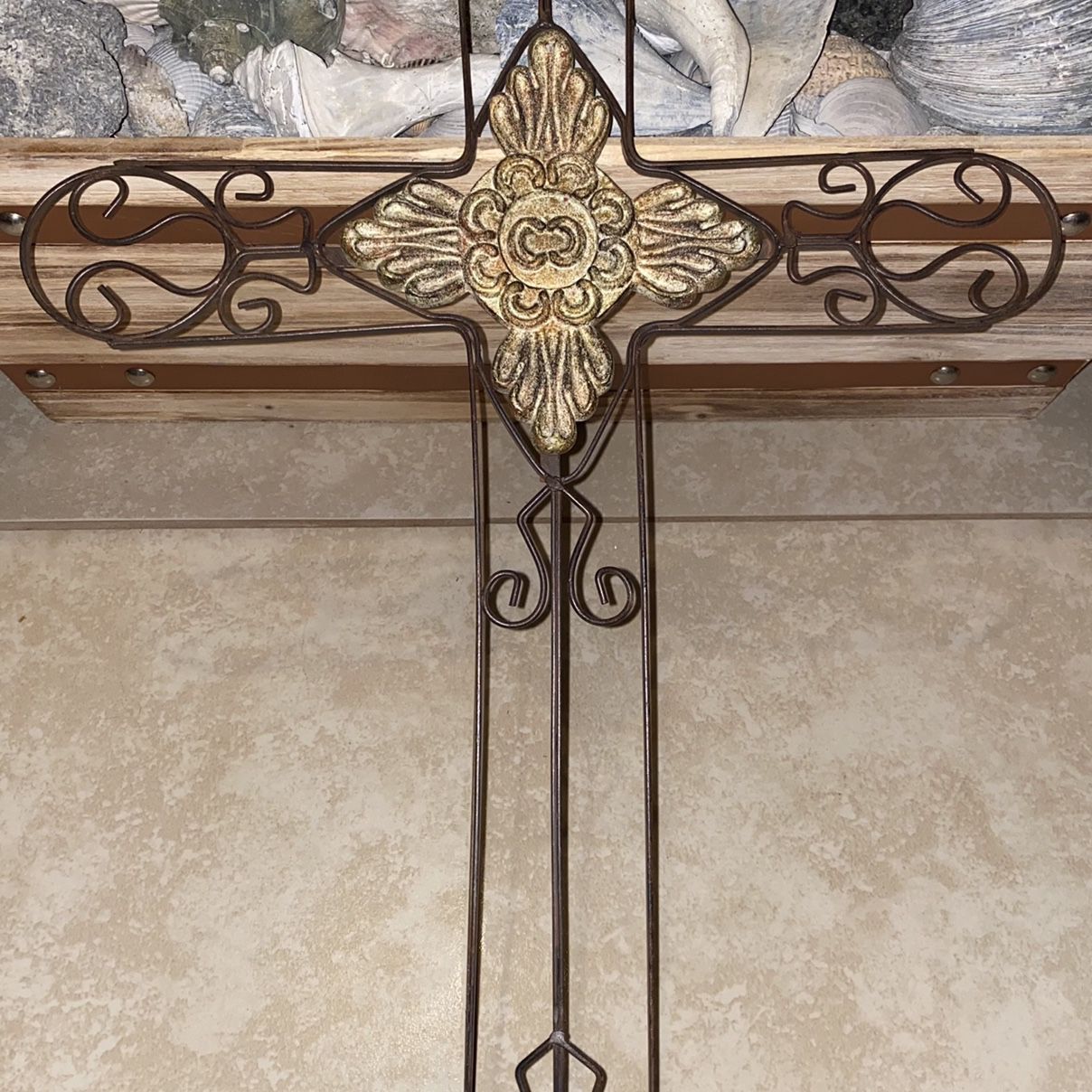 3 Large Decorative Carved Crosses Dark Finish For Wall Hanging 24”L