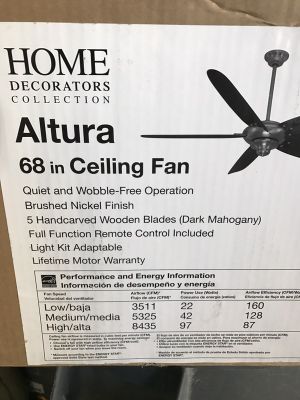 Home Decorators Collection Altura 68 In Brushed Nickel Ceiling Fan For Sale In Lilburn Ga Offerup