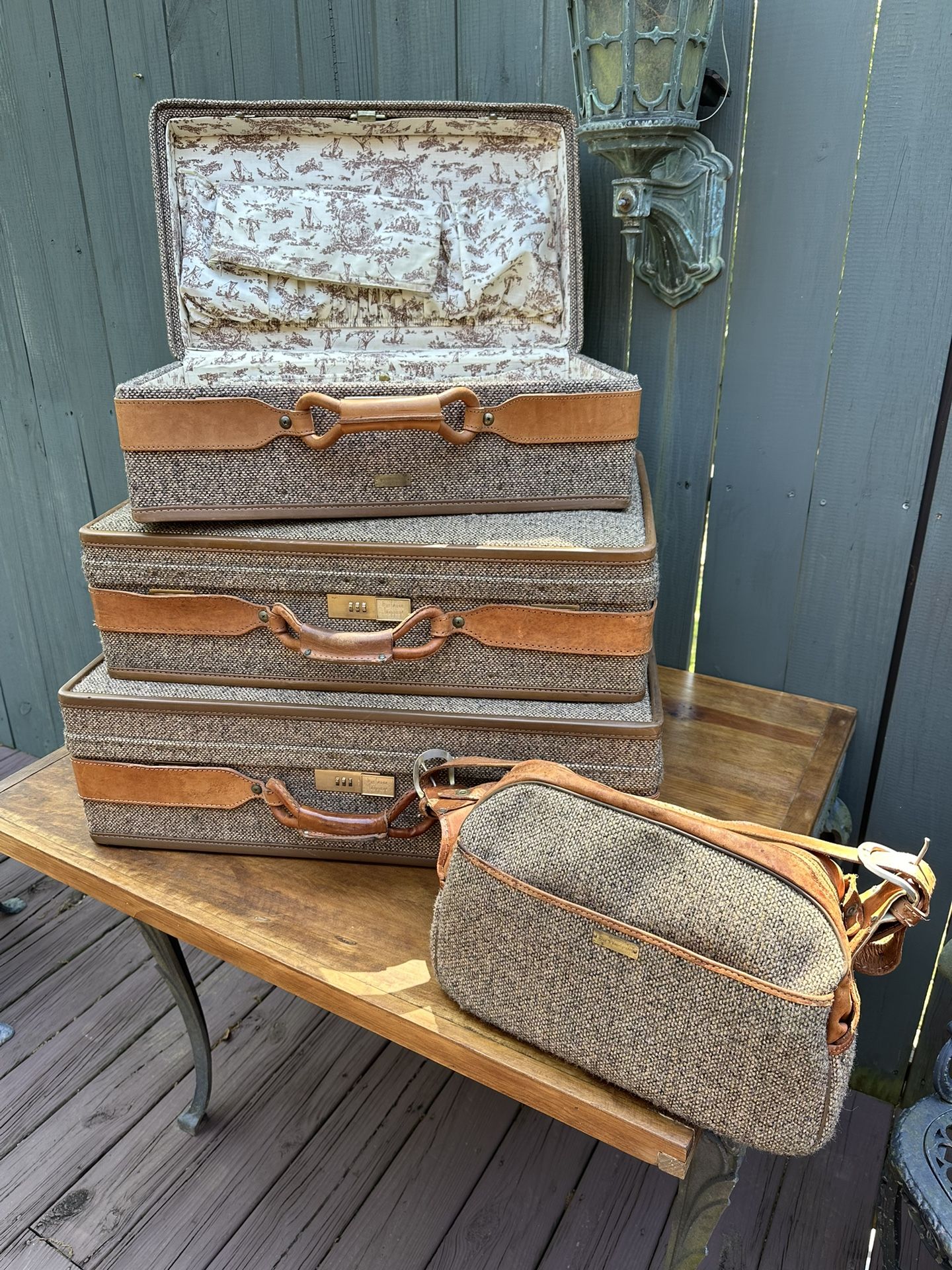 Vintage Four Piece Tweed & Leather Hartmann Luggage Set