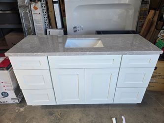 60inch Real wood vanity with polished Quartz and SINGLE sink