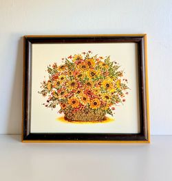 Vintage Daisy Art Wall Hanging Framed