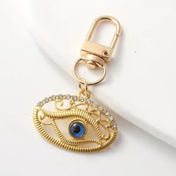 Brand New Gold Toned Rhinestone Evil Eye Keychain & Bag Charm