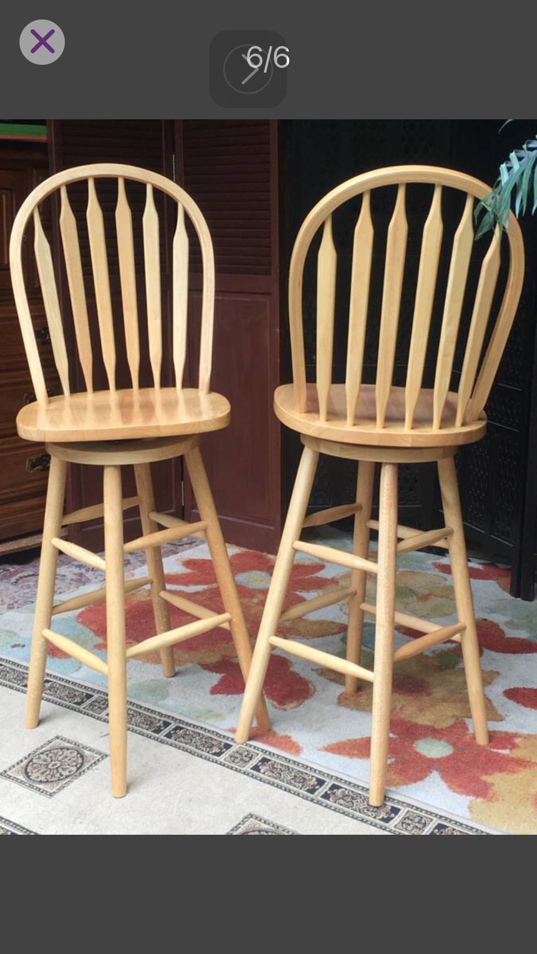 2 SWIVEL Farmhouse Barstool-Chairs, Solid Oak - Seat: 30H x 17x17 / Back:49H