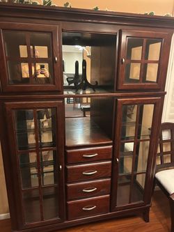 Dark Wood China Cabinet with Glass Doors