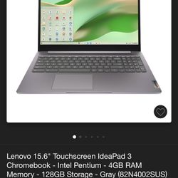 Lenovo 15.6" Touchscreen IdeaPad 3 Chromebook - Intel Pentium - 4GB RAM Memory - 128GB Storage - Gray .. brand new never opened