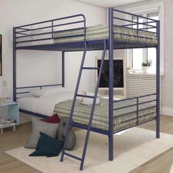 Convertible Twin over Twin Metal Bunk Bed, Blue