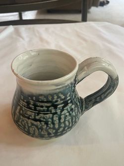 Vintage Hand Thrown Studio Pottery Mug Blue Oil Spot Drip Glaze Stoneware Coffee Cup