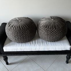 Set of 2 Grey Velvet Footstool Ottomans 