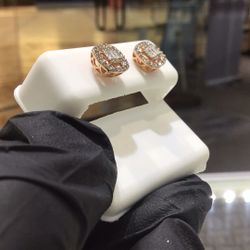 10k Rose Gold Diamond Baguette And Round Big Diamond Earrings Available In Stock ,