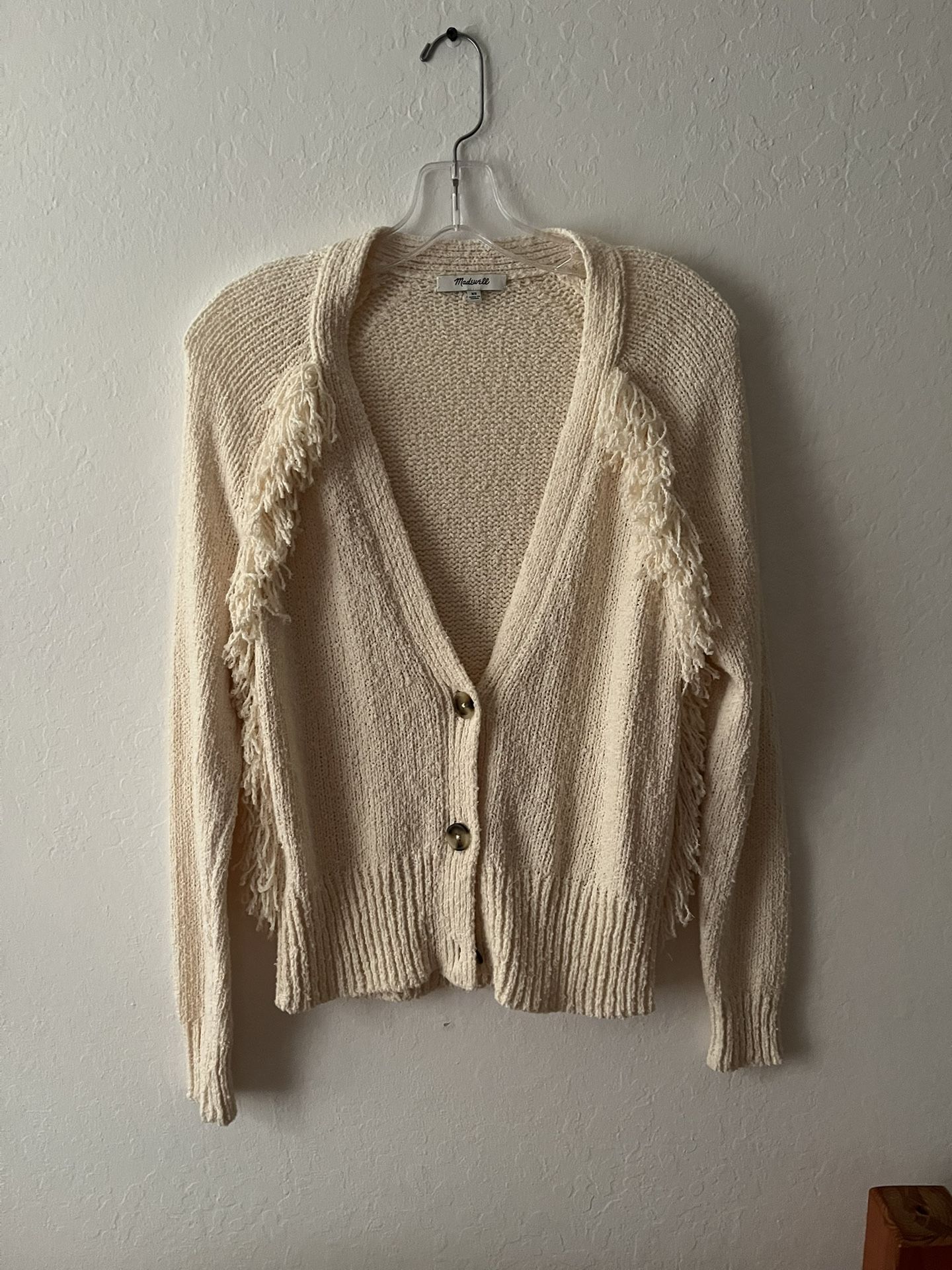 Madewell Chatterton Fringe Cardigan Sweater Ivory XS