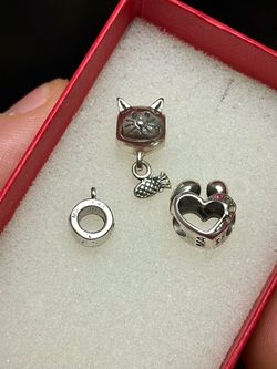 Nice ✨!! 3-Piece 925 Sterling Silver Charm / Pendant Bundle – Cat, Fish & Heart ✨