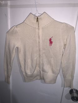 Polo Ralph Lauren Cream Pink Pony Full Zip Up Cardigan Size: 6x