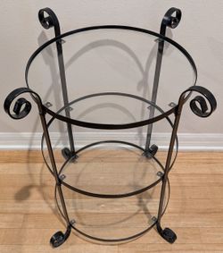 Round Black Metal and Glass 3-Tiered Side Table 