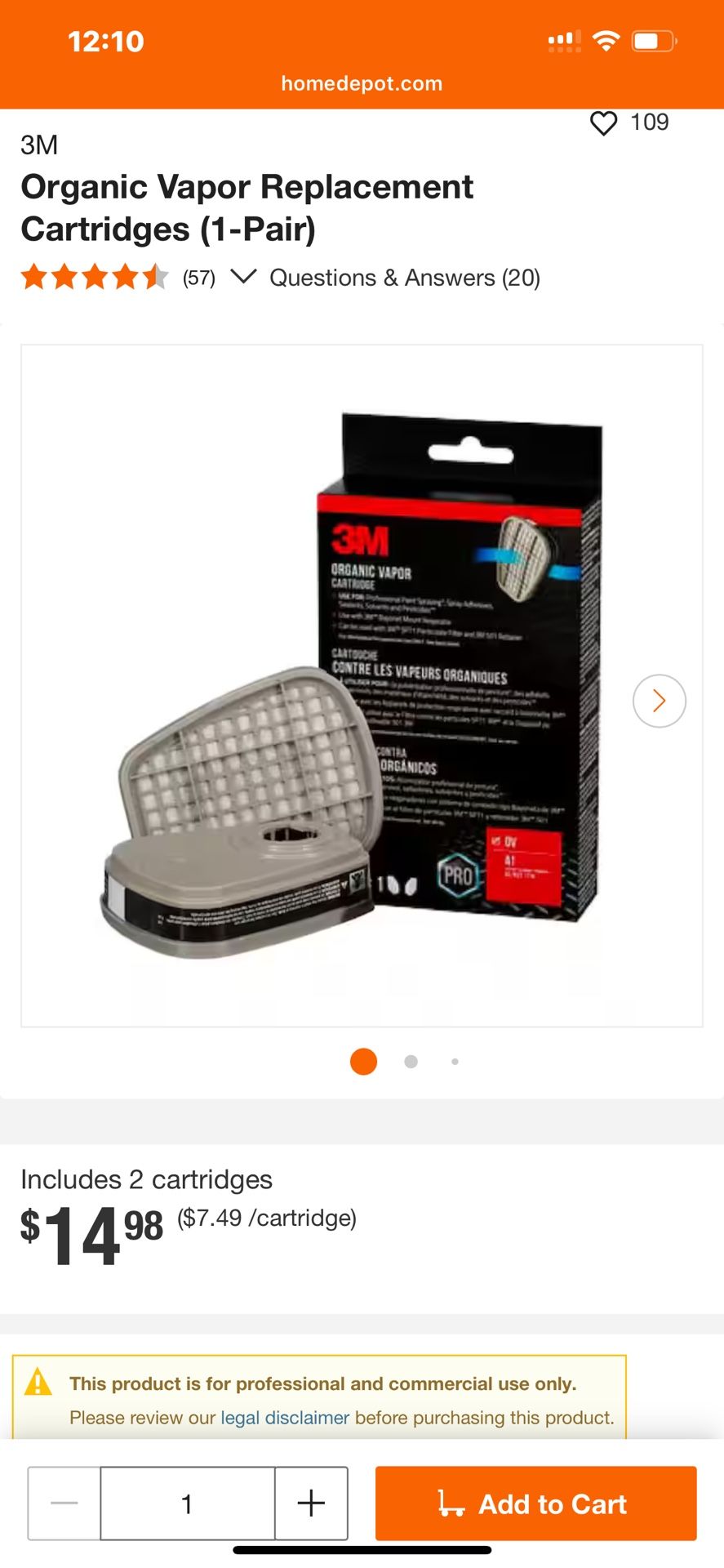 Organic Vapor Cartridge