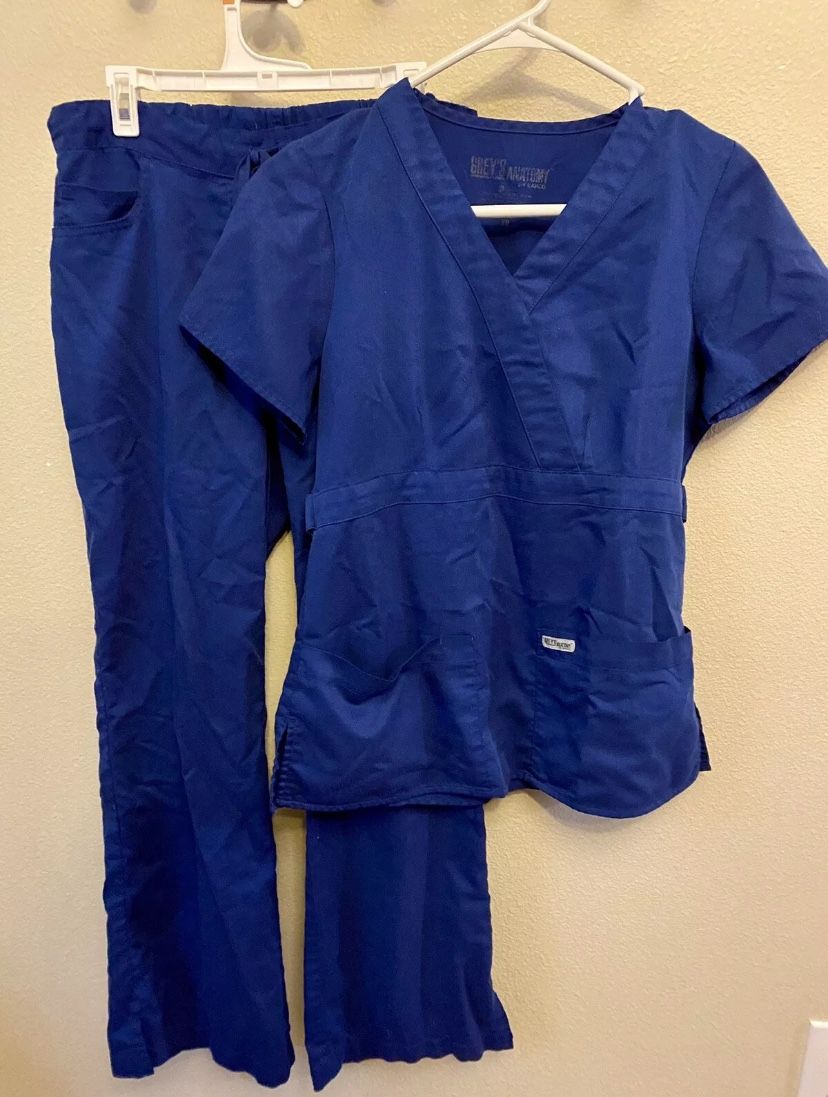 Grey's Anatomy Navy Blue 2-Pocket V Neck Scrub Top & Pants RN# 50681 Size XS