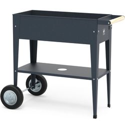 Metal 29.5" x 13.7' x 31.5" Raised Garden Bed- Wheels, Anthracite