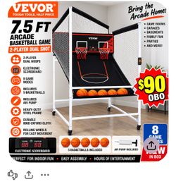 Vevor Arcade Basketball Game 7.5' Indoor 2-Player Dual Shot with 8 Game Modes and Electronic Scoreboard New