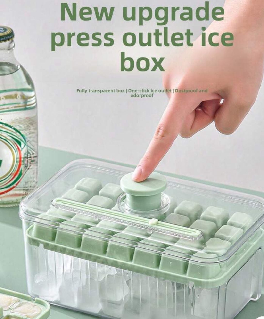 1Set,Large Capacity Ice Cube Tray Set- 28/56 Cubes Material Ice Mold With Ice Scoop | Quick Ice Release With One Press, Transparent Freezer Container