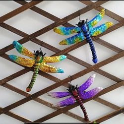 Set Of Three Metal Dragonfly Wall Decor