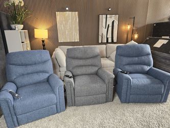 Like New - Power Lift Recliners - 2 Blue Fabric With Remote available