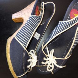 Sandal Small Wedge Denim Laced Up Top