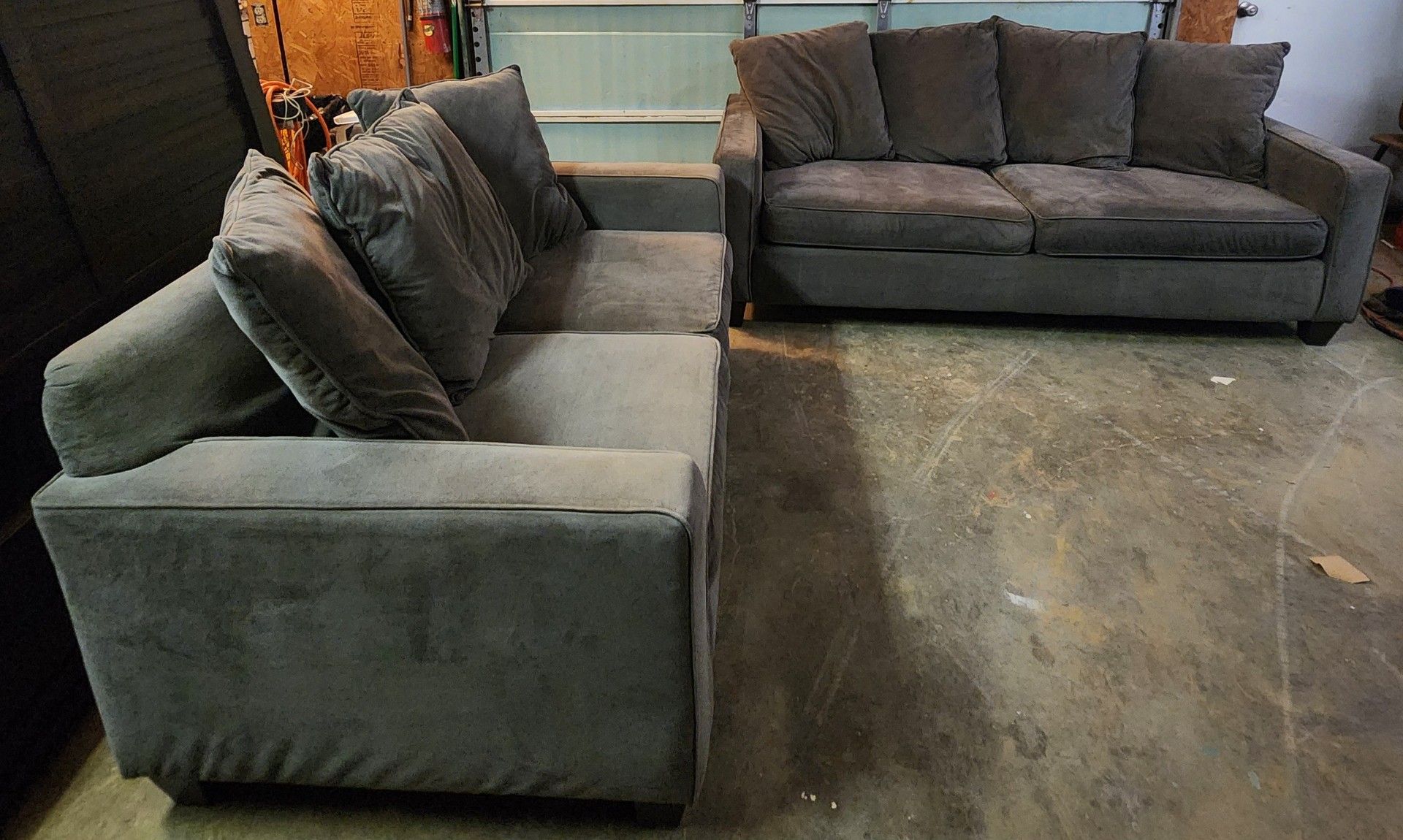 Grey couch and loveseat set