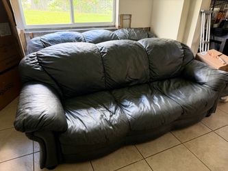 Two Gray Leather 3-Seat Sofa