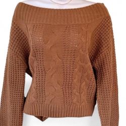 UK2LA Brown Cable Knit Off-the-Shoulder Sweater Women's M