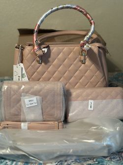Pink Quilted Purse With Mini Purse And Scarf
