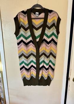 Missoni Multicolor Chevron Short Sleeve Button Down Wool Vest Sweater (EUC)