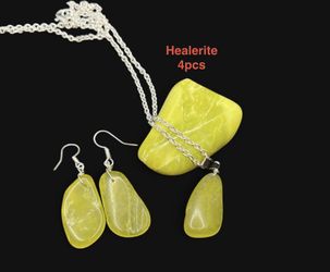 Healerite (Noble Serpentine) Genuine Stone,Pendant Necklace, & Earrings Set