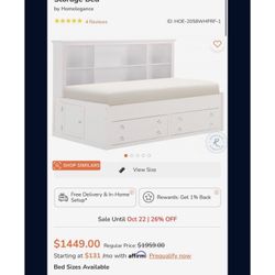 WHITE FULL LOUNGE BOOKCASE STORAGE BED