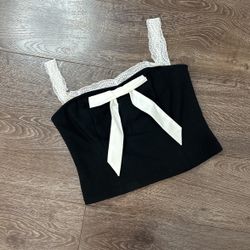 Black White Bow Corset Crop Top