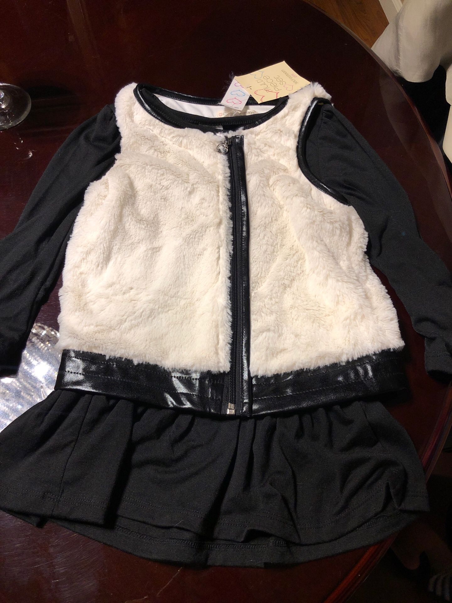 Size 6 faux fur vest with black cotton long sleeve dress