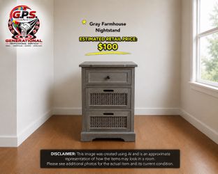 Gray Farmhouse Wood Nightstand w/ Storage, 3 Drawers, Knob Handles