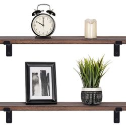 Floating Shelves Wall Mounted Rustic Wood Wall Shelves Modern Storage Shelving with L Brackets for Home Decor Bathroom Bedroom Living Room Kitchen Off