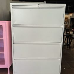 4 Drawer Metal Lateral Filing Cabinet, Stainless Steel Wide Lateral File Cabinet with Lock for Legal/Letter A4 Size, Assembly Required，Office Organize