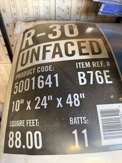 R-30 Unfaced Insulation Batts 88 sq ft