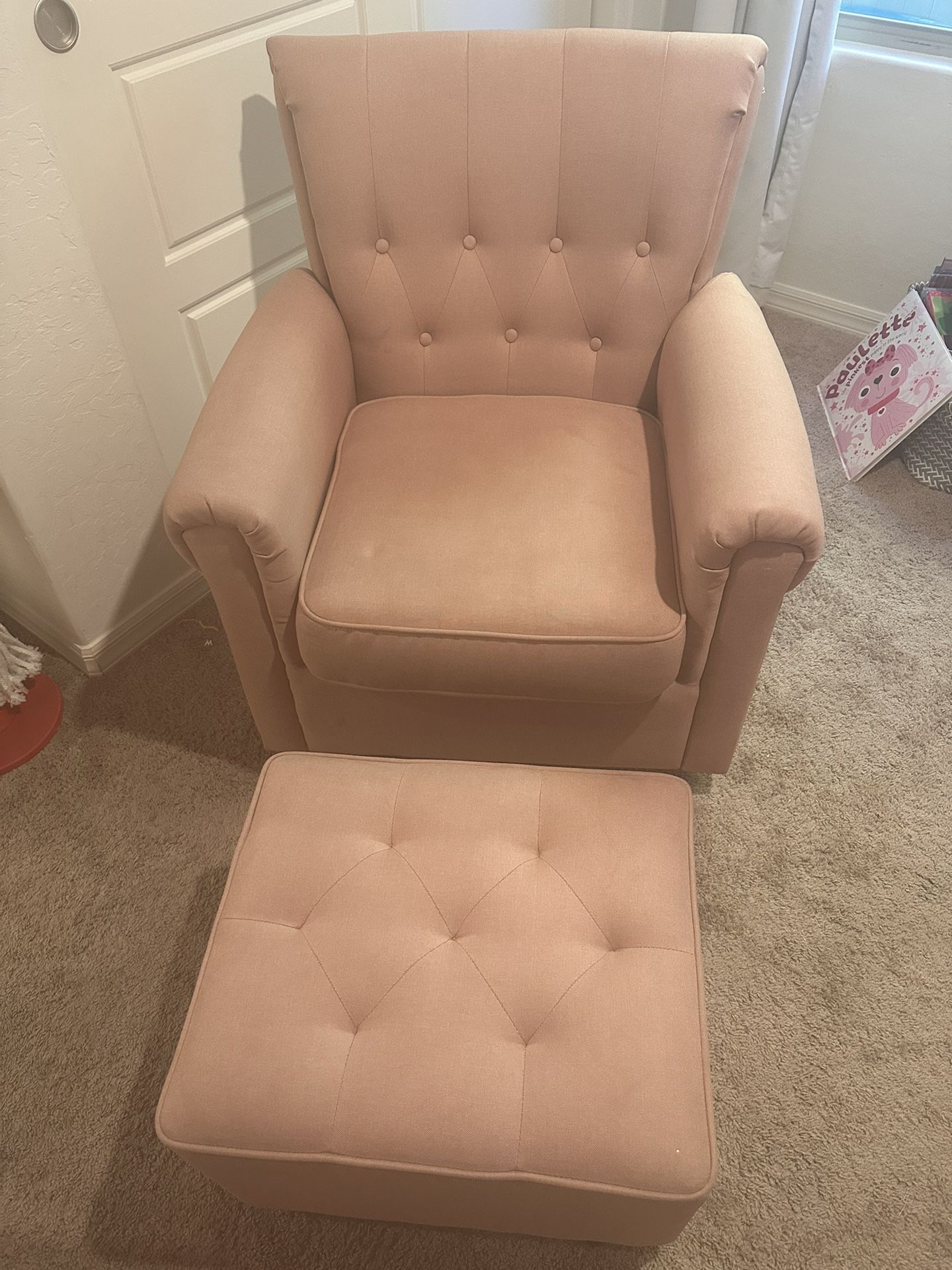Delta childrens Emma nursery glider rocker chair with ottoman- blush