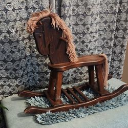 ANTIQUE VINTAGE Solid Wood Rocking Horse. 