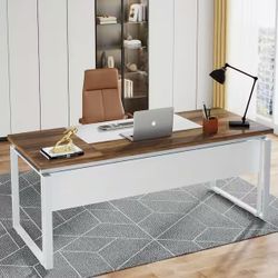 Moronia 63 in. Rectangular Oak Karo & White Executive Computer Desk Conference Table for Home Office (Only Table)
