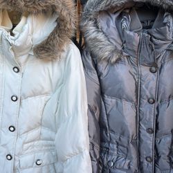 New York & Company Puffy Jacket With Faux Fur Removable Hood