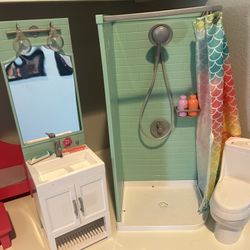 18” Doll Accessories/furniture Bathroom Set With Shower 