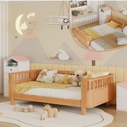 Twin Bed Frame With Detachable Safety Rails 