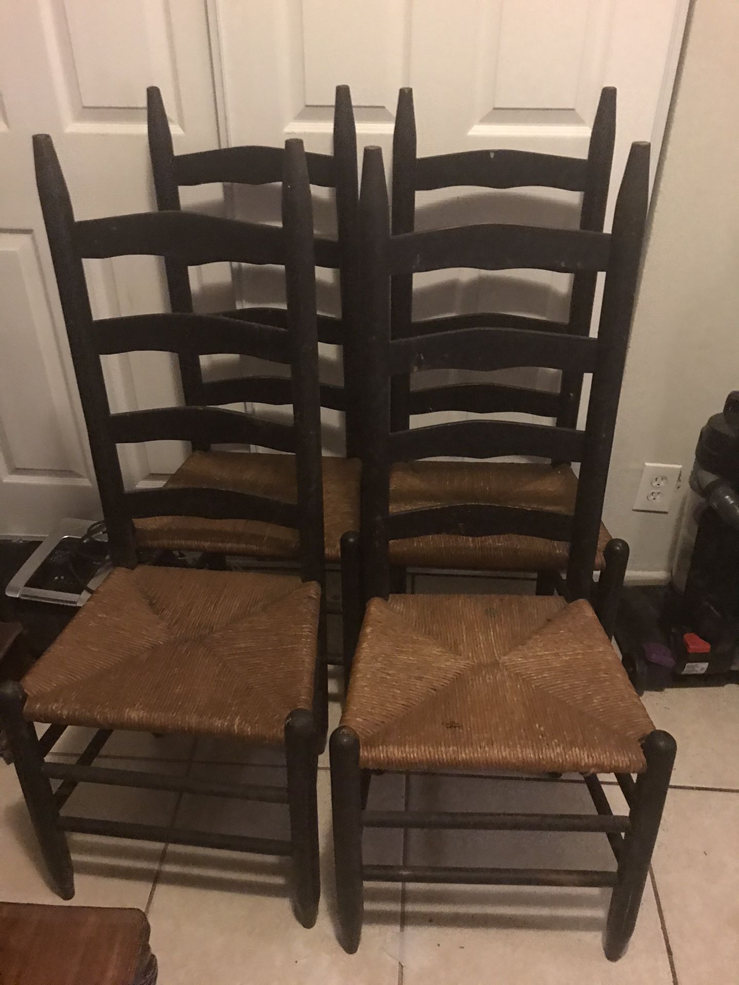 4 Rush Ladder Back Chairs