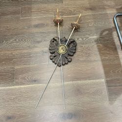 Vintage Spanish hand carved wood and double sword wall hanging decorative only