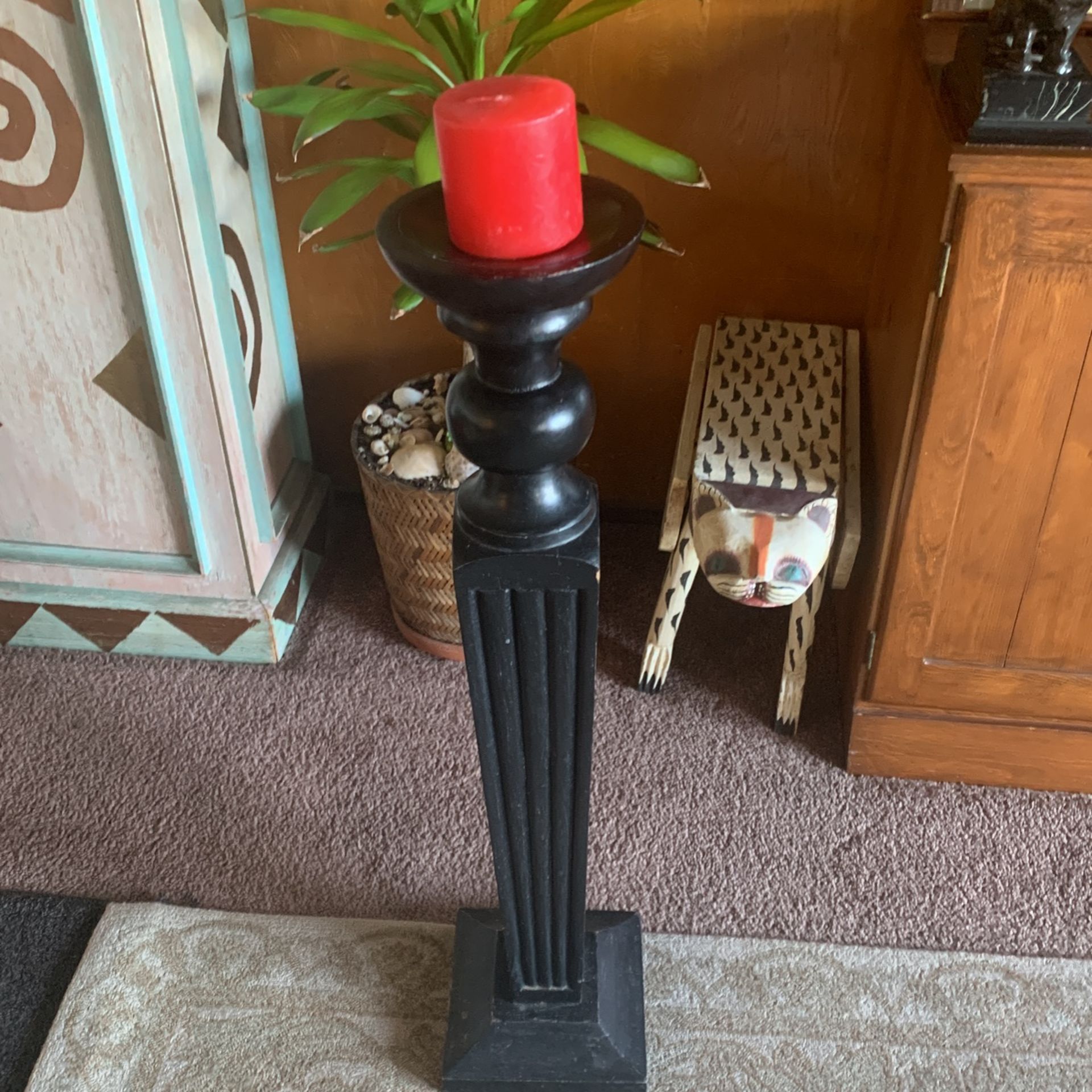 Hand Carved Wood Candle Holder