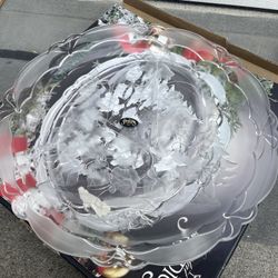JAPAN Crystal Clear Studios  Vintage 1992 "  Christmas Joy "  Glass Platter 14" 