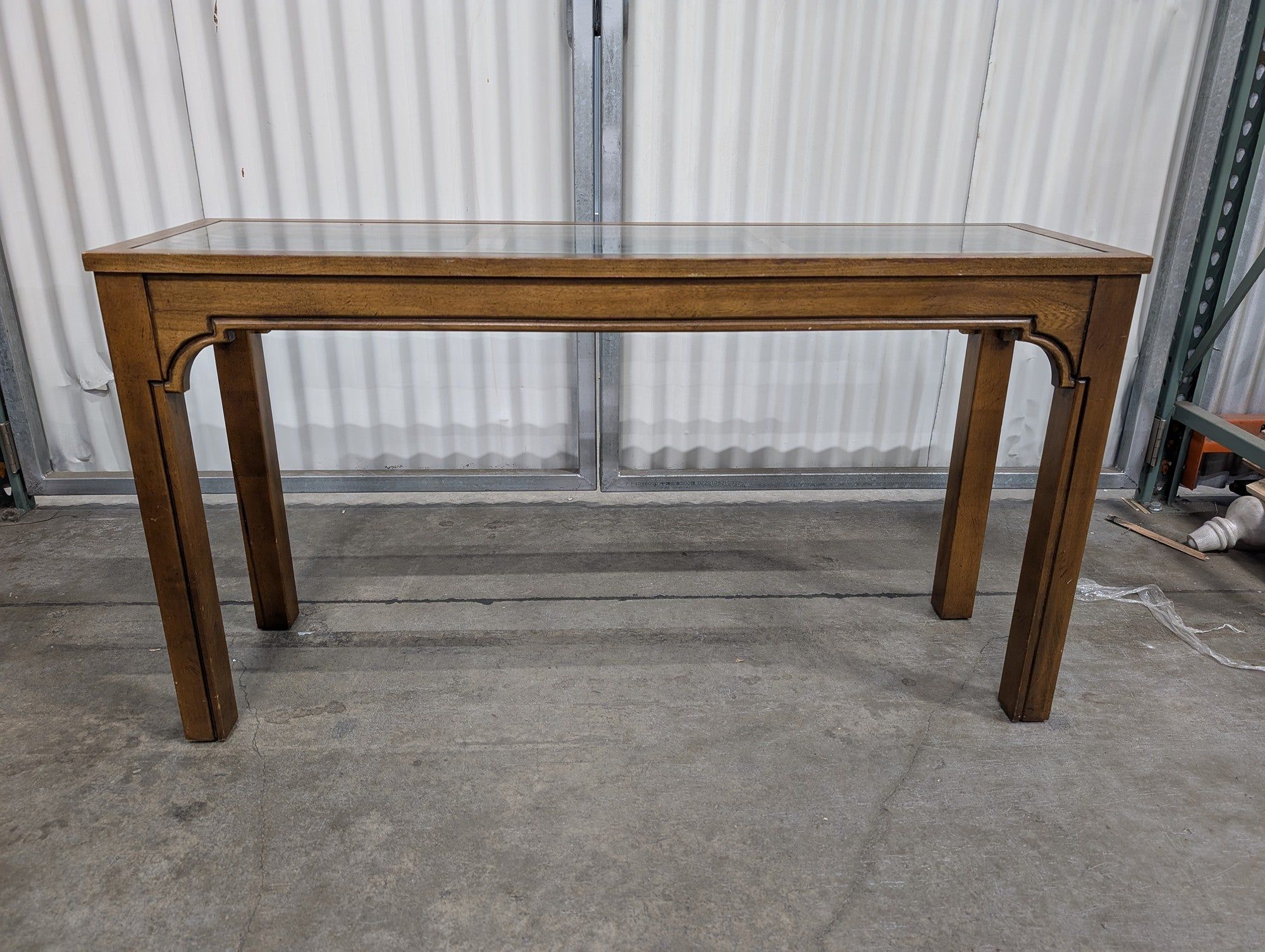 Vintage Chinoiserie Wood Console Table with Glass Top