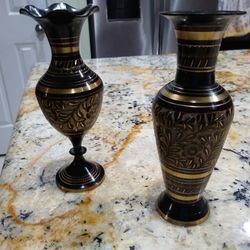 Two Metal Flower Vases